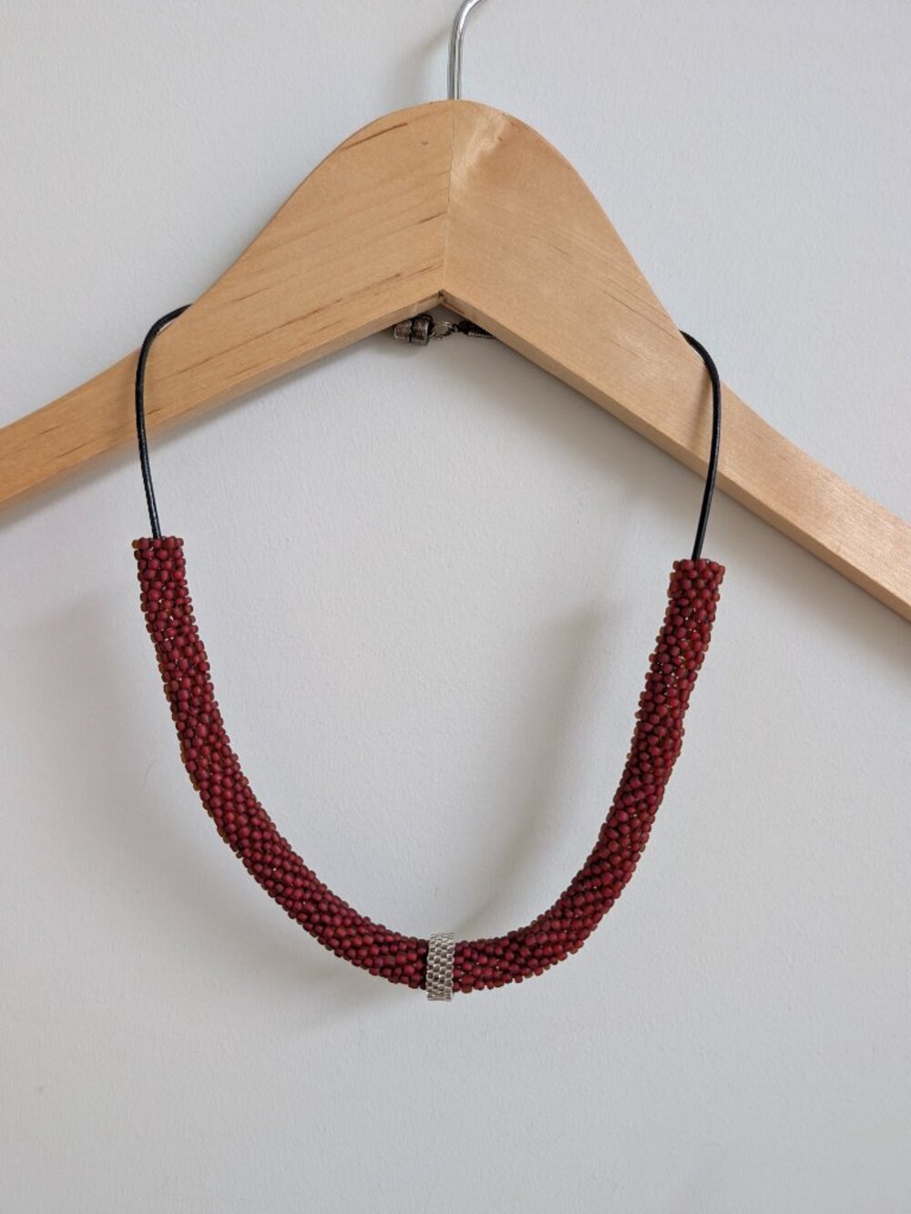 Dark burnt orange thick mesh feel beaded short necklace magnetic closure